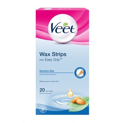 Veet EasyGrip Ready-to-Use Wax Strips x20 & Perfect Finish Wipes x4 - Sensitive Skin
