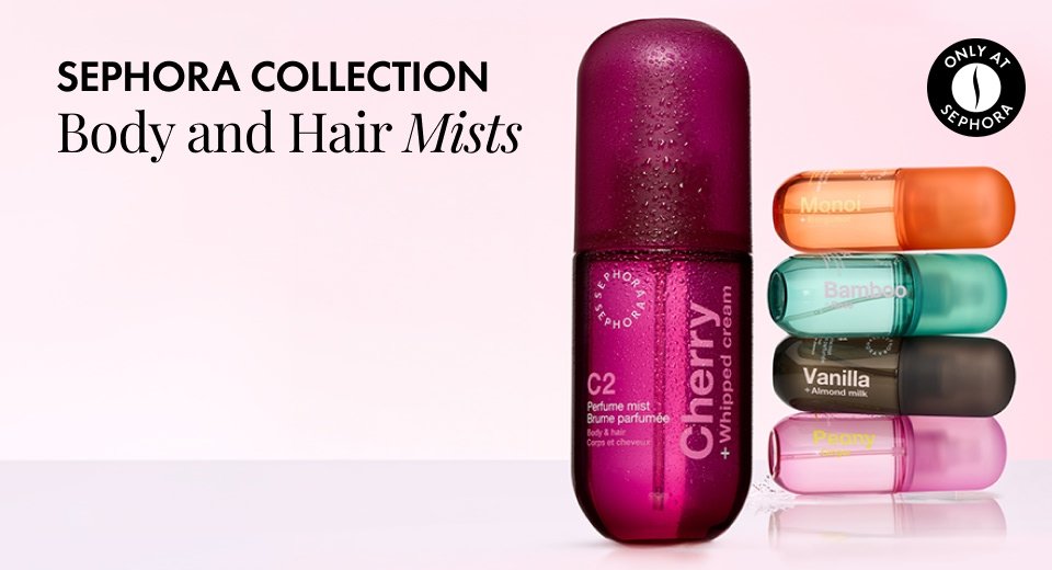 Ultra-fine airy mist. Leaves skin delicately scented. Available in 5 scents.	