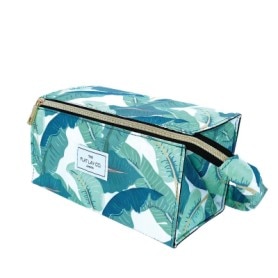 Open Flat Makeup Box Bag Tropical Leaves 1each