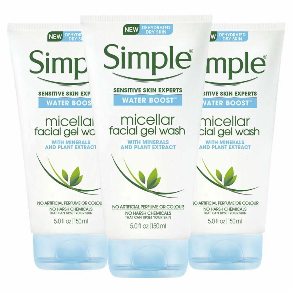 Simple Water Boost Micellar Facial Gel Wash for Dry Skin 3 x 150ml