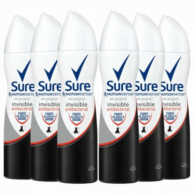 Sure Women Anti-Perspirant Body Spray Invisible Antibacterial 6 x 150ml ...