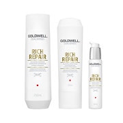 Goldwell Rich Repair Shampoo, Conditioner & Serum Bundle For Dry To Severely Damaged Hair (Worth £53)