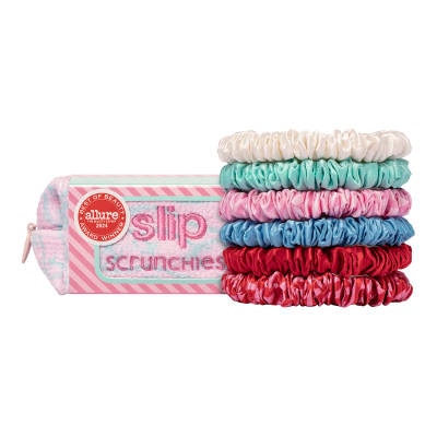 SLIP Pure Silk Skinny Scrunchies with complimentary Pouch High Tide