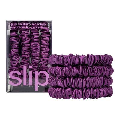 SLIP Pure Silk Skinny Scrunchies Dark Purple Set of 4
