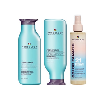 Pureology Strength Cure Shampoo, Conditioner and Color Fanatic Trio For Damaged Hair