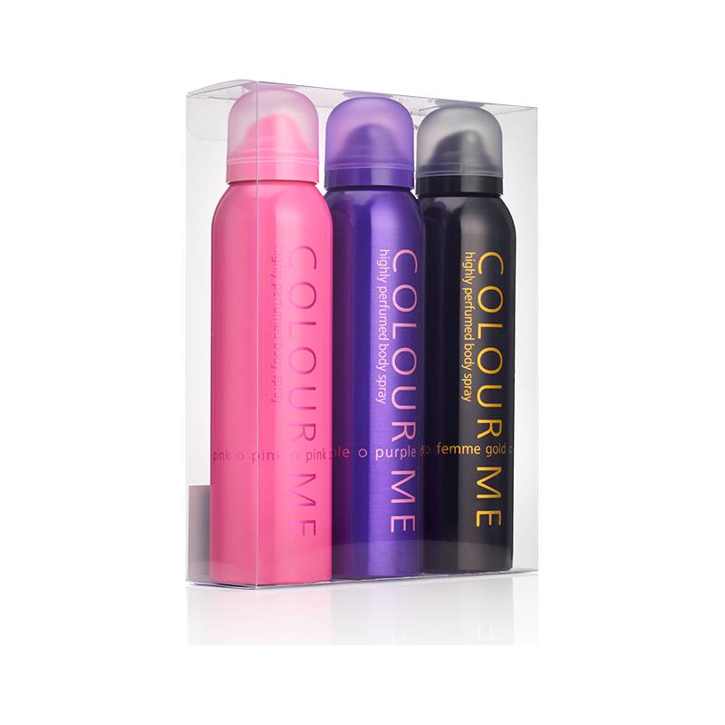 COLOUR ME Pink/Purple/Gold Femme - Triple Pack; Body Spray for Women; by Milton-Lloyd - 3x150ml