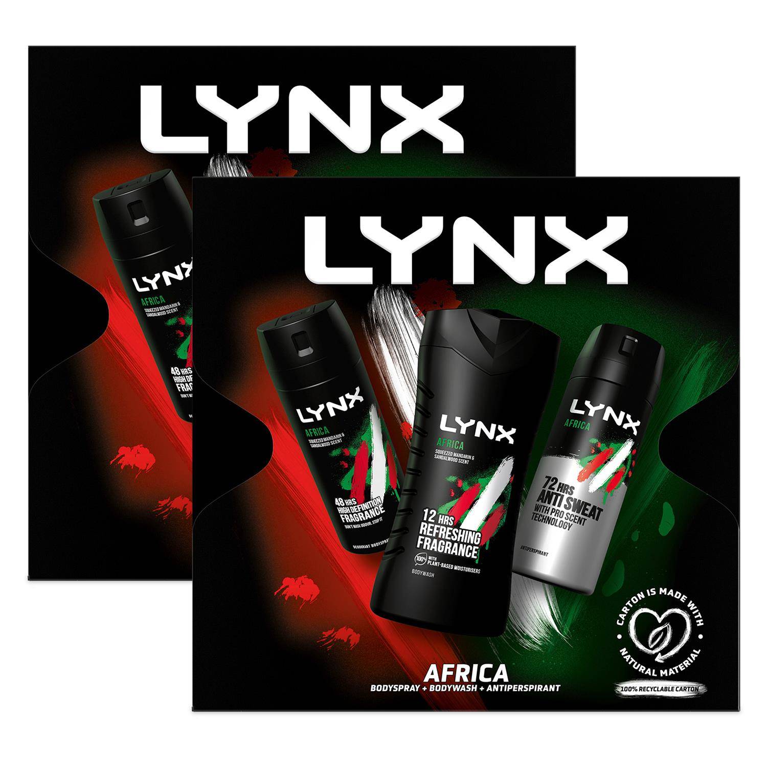 Lynx Africa Trio Gift Set For Men Bodyspray Bodywash & APA Deo Gift For Him; 2pk