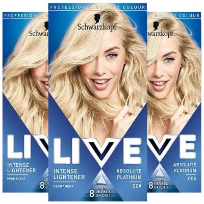 Schwarzkopf LIVE Absolute Platinum Blonde Permanent Hair Dye, Intense  Lightener 00A, 2pack | FEELUNIQUE